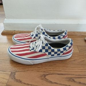 Vans Red, White, and Blue Checkered Sneakers